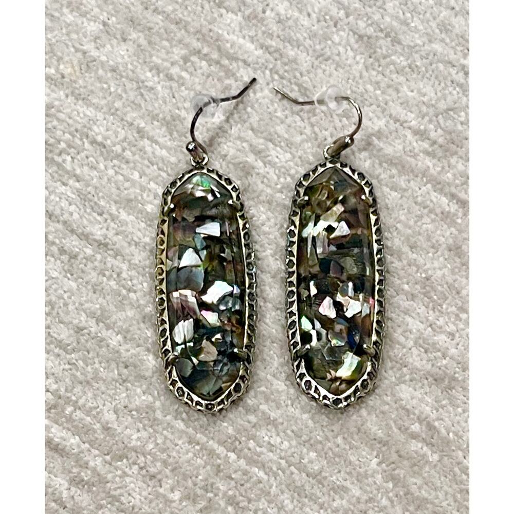Kendra Scott Crushed Black Pearl Lauren Dangle Earrings in Antique Silver RARE - Picture 2 of 6